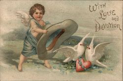 With Love and Devotion Cupid Postcard Postcard Postcard