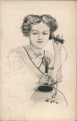 Girl with Candlestick Phone Postcard