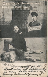 Capt. Jack Bonavita and the lion "Baltimore" - Bostock's Coney Island Postcard