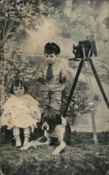 Children and A Dog - In The Photo Studio Postcard