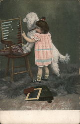 Girl teaching a Dog the Abacus Postcard