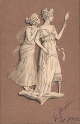 Two Grecian Women And A Mirror Postcard