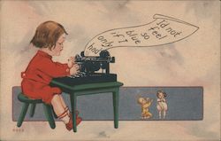 Girl Typing a Message that Cuts Off "I'd not feel so blue if I only had" Children Postcard Postcard Postcard