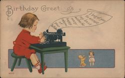Birthday Greeting - Girl Typing Postcard