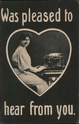 Was Pleased To Hear From You - Woman at Typewriter Postcard