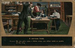 A Nervous Boss - Secretaries Rattle or Prattle Typewriters Postcard Postcard Postcard