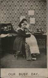 Secretary Sitting on Lap of a Man in Front of a Desk and Typewriter Postcard