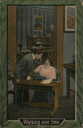 Man And Woman - Working Over Time Postcard