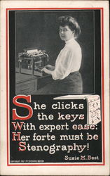 Woman Sitting at Typewriter Postcard