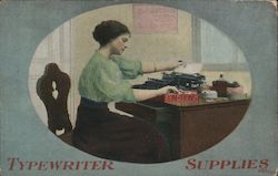Typewrite Supplies - Woman at a desk eating Bon Bons Postcard