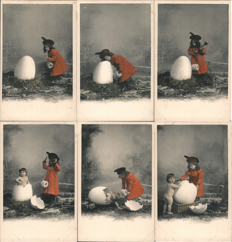 Set of 6: Girl Cracking Egg with Baby Inside