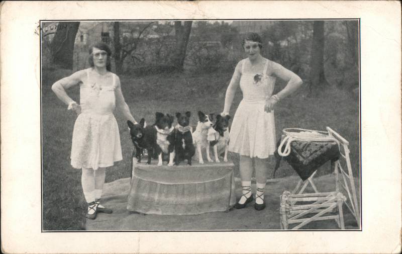 Two Women with Trained Dogs Circus