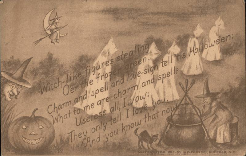 Witches on the Moor with Cauldron and Black Cat Halloween