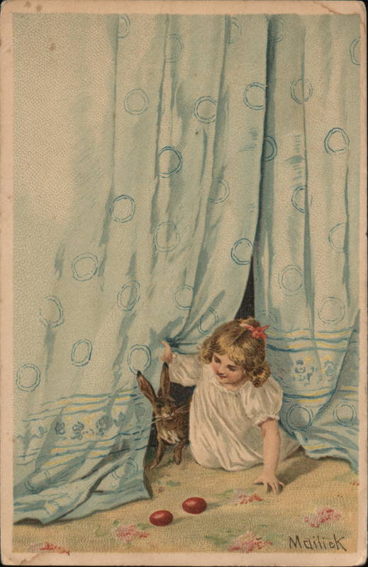 Little Girl and Rabbit With Bunnies