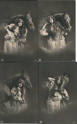 Set of 4: Long-Haired Woman with Horse Postcard