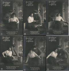 Set of 6: WWI Feldpost Soldier & Woman Romance Postcard