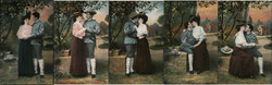 Set of 5 Soldier with Woman, Romance Postcard