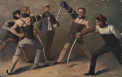 Group of Five Men Fencing Postcard