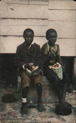 Consummation - Two Guys Eating Fruits Postcard