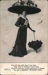 Woman with Huge Hat and Umbrella Postcard