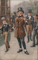 A Man Walking a Boy by His Hand Postcard