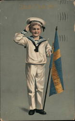 A Little Boy Holding a Flag Postcard