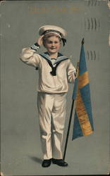 A Little Boy Holding a Flag Marines Postcard Postcard Postcard