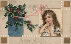 Young Girl with Holly Postcard