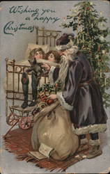 Tuck's Christmas Past 138 - "Fröhliche Weihnachten" - Santa In Purple Robe Visits Sleeping Children Santa Claus Postcard Postcar Postcard