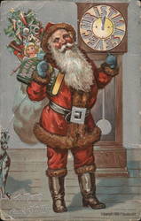 Santa Claus in Front of a Clock Postcard Postcard Postcard