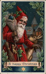 A Happy Christmas - Santa and Toys Postcard