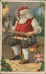 A Merry Christmas, Santa Building a Toy Postcard