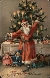 Merry Christmas, Santa Ringing Bells with Food on Table Postcard Postcard Postcard