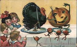 Thanksgiving Greetings - Turkey and Pumpkin Postcard