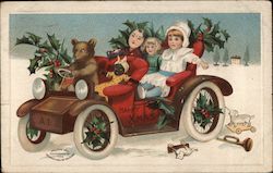 Happy Xmas, Children in Sleigh Car Postcard Postcard Postcard