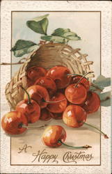 Basket of Cherries A Happy Christmas Postcard