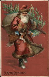 A Merry Christmas Santa Tree Gifts Postcard