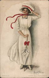 A Lone Woman in White Postcard