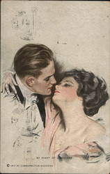 Man About to Kiss a Woman By Right of Conquest Postcard