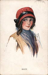 Maud Woman with Red Hat Postcard