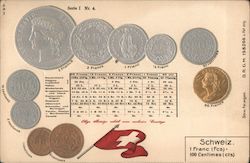 Calendar and Coins - Swiss Flag Postcard