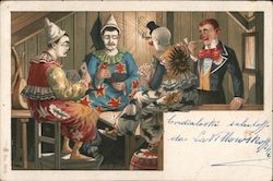 A Group of Clowns Playing Cards Postcard