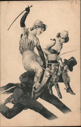 Women Riding on the Back of Men Kirchner? Superior Women / Tiny Men Postcard Postcard Postcard