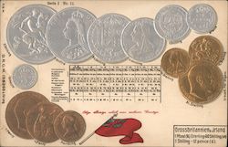 Calendar and Coins - Grossbritannien Flag Postcard