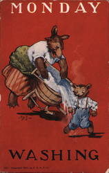 Mionday Washing - Bears Having a Bath Postcard