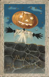 Merry Halloween with a Scarecrow Pumpkin Man Postcard