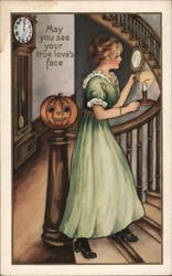 May You See Your True Love's Face Halloween Postcard Postcard Postcard