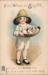 Good Wishes for Easter - Kid and Bunnies With Children Ellen Clapsaddle Postcard Postcard Postcard