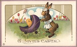 A Joyous Easter Bunny and Chick Postcard