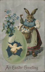 Rabbit Dressed in Women's Clothes with Chick Coming Out of an Egg Postcard
